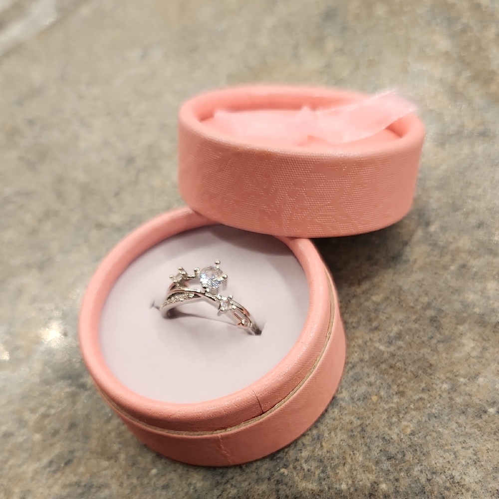 Sterling Silver Pink Crown Ring with Clear Crystal sparkles brilliantly!